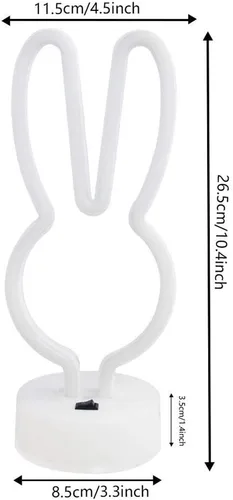 Miniatura 6 de BAILEY Letrero de neón de orejas de conejo, luces LED de conejo de Pascua con base con soporte, USB o 3 pilas AA, luz de neón alimentada por batería