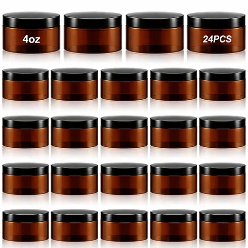 Miniatura 42 de Dandat 24 piezas 8 oz tarro de plástico con tapa y etiqueta recargable, contenedor redondo transparente vacío con muestras cosméticas PET blancas