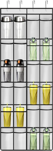 Miniatura 8 de Organizador de vasos, organizador de botellas de agua, 24 soportes sobre la puerta, estante de almacenamiento de botellas de agua, organizador