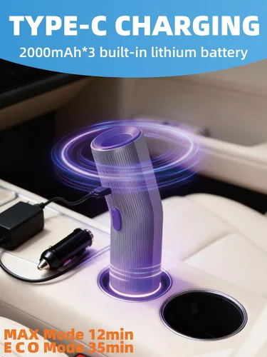 Miniatura 6 de Vogano - Aspirador de coche inalámbrico, 15 KPa de alta potencia, mini aspirador portátil de mano con 2 modos de succión y boquillas múltiples