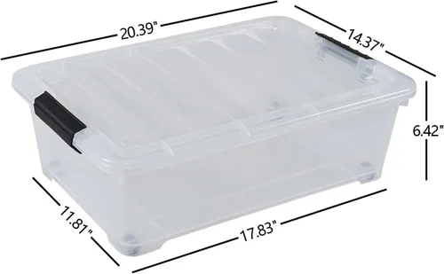 Miniatura 5 de Cajas de almacenamiento de 20 cuartos de galón debajo de la cama con ruedas, contenedor de almacenamiento de plástico transparente con pestillo
