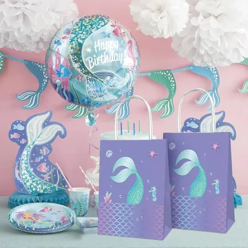 Miniatura 5 de YOMINY Bolsas de fiesta de sirena, 12 paquetes de bolsas de papel de regalo de sirena y bolsas de papel para fiesta temática de sirena, suministros