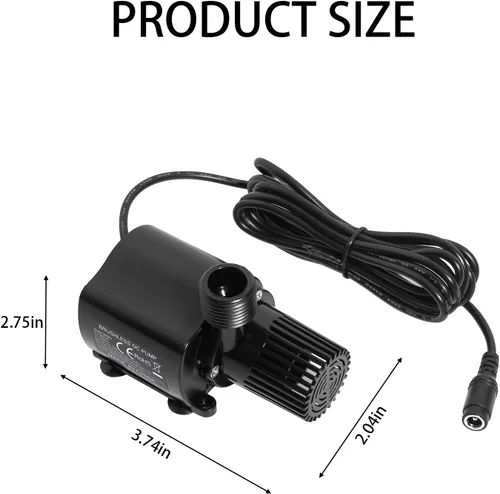 Miniatura 2 de Bomba de agua sumergible de 12 V, flujo ajustable de 210 GPH para acuario/fuente/hidroponía, bomba de CC silenciosa con boquillas de latón