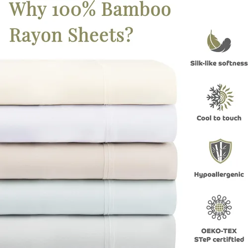 Miniatura 6 de Aston & Arden Juego de sábanas de rayón - 100% rayón de bambú, sábanas de lujo ultra sedosas, transpirables, tela absorbente, refrescante, duradera