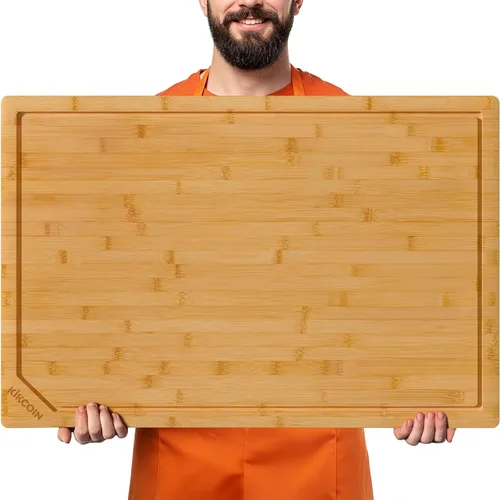 Miniatura 11 de Tabla de cortar de bambú para cocina, tabla de cortar de madera extra grande con ranura profunda para jugo y mango, tabla de cortar resistente