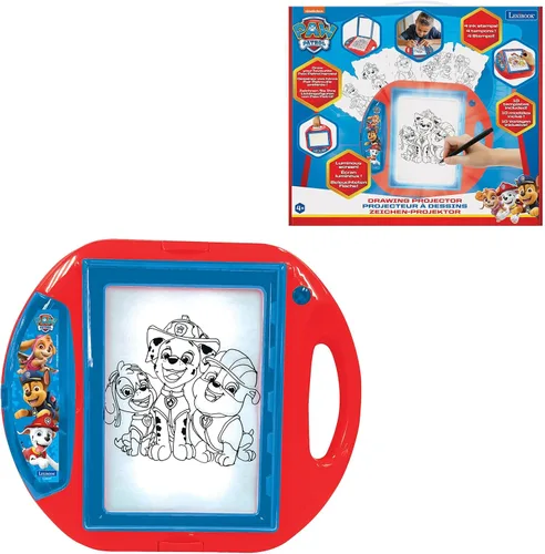 LEXiBOOK Paw Patrol, proyector de dibujo, 4 tampones, 10 plantillas, pantalla de iluminación, 1 bolígrafo incluido, juguete artístico y creativo