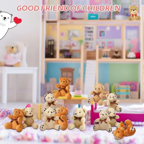 Miniatura 4 de HyDren 24 piezas de oso de peluche mini de 4 pulgadas, oso pequeño suave y pequeño a granel, llavero de animal de peluche para decoración de fiesta