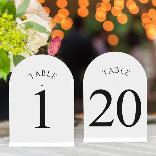 Miniatura 8 de JOYIT Números de Mesa de Boda en Arco 1-10 con Soportes – Letreros Acrílicos Impresos por Ambos Lados de 5" X 7" con Fondo Negro y Texto Blanco