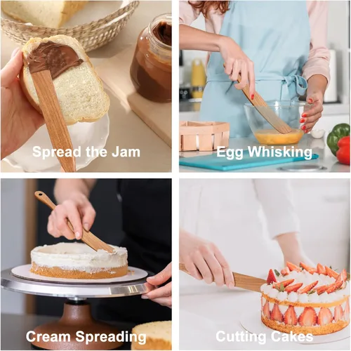Miniatura 2 de Juego de 3 espátulas de madera de teca para masa madre, herramientas de cocina, espátula de pan plana, espátula para utensilios de cocina, juego