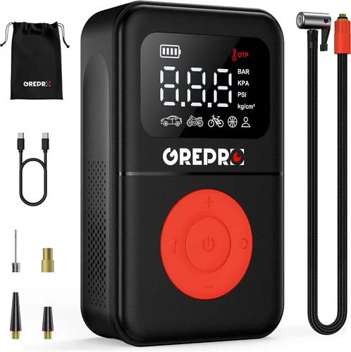 Miniatura 8 de GREPRO Inflador de neumáticos, compresor de aire portátil, bomba de aire portátil de 160 PSI con medidor de presión digital, luz LED y múltiples