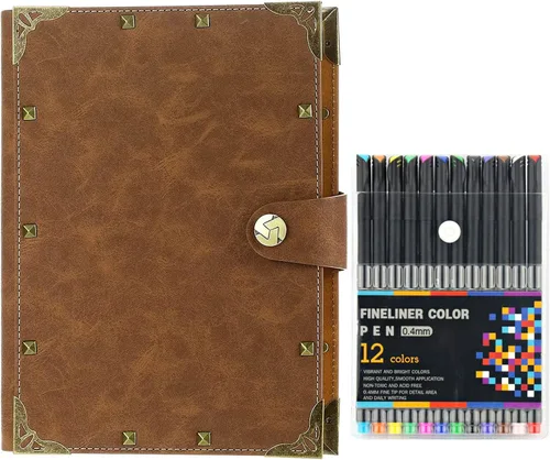 Miniatura 10 de Cuaderno A5 de cuero forrado con 12 marcadores, 6 anillas, planificador A5, cuaderno recargable, bloc de notas, diarios de escritura para niñas