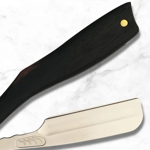 Miniatura 6 de Maquinilla de afeitar recta con mango de madera maciza y hoja Saki Shears (ébano)