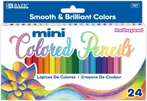 BAZIC PRODUCTS Mini lápices de colores, preafilados, 24 unidades