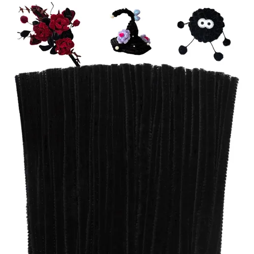 Giwrmu 100 Piezas de Limpiapipas con Tallo de Chenilla, Limpiapipas Negros para el Cabello, Palos Peludos para Suministros de Manualidades, negro