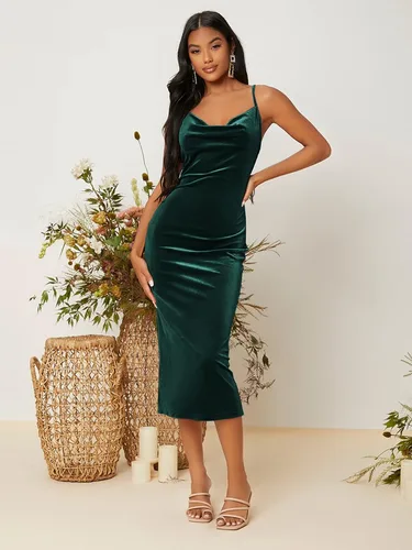 Miniatura 5 de Verdusa Vestido midi ajustado de terciopelo sin mangas con cuello vuelto para mujer