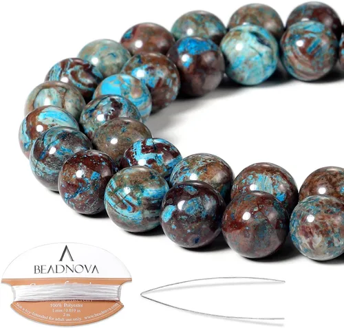 Miniatura 56 de Cuentas de ónix negro BEADNOVA con cuentas de cristal natural, piedras preciosas, redondas, sueltas, curativas de energía con cordón elástico de 01)