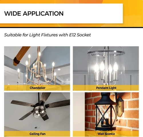 Miniatura 7 de Hizashi - Focos de candelabro LED E12, B11 tipo B, regulables, equivalente a 60 W, 5,000 K, luz diurna, 90+CRI, 6 W, 550 lúmenes, certificación UL