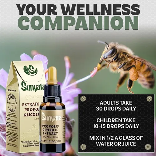 Miniatura 6 de Sunyata Extracto líquido de propóleo de abeja verde brasileña, sin alcohol, apoyo inmunológico natural y antioxidante, concentrado, 1.0 fl oz