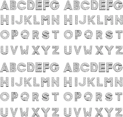 WILLBOND 104 Pcs Full Rhinestone Letter Charms A-Z 8mm Rhinestone Slider Charms for Crafts Alphabet Letter for DIY Jewelry Making Plateado