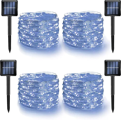 Miniatura 14 de Dazzle Bright Paquete de 2 tiras de luces solares para exteriores, total de 80 pies, 240 luces LED solares impermeables, 8 modos, luces de alambre