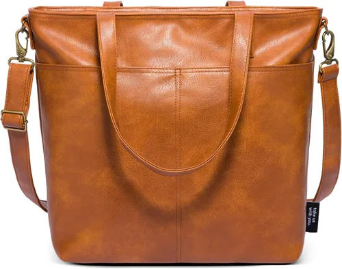 Miniatura 2 de Simple Modern Bolso de mano de piel vegana para mujer Bolso grande de trabajo para portátil con cremallera superior para viajes, escuela, profesora