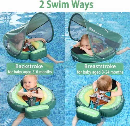 Miniatura 4 de Mambobaby - Flotador de piscina para bebé con toldo no inflable, sólido, mejorado, suave, impermeable, agradable a la piel, material de tela