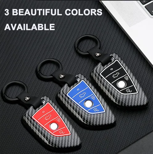 Miniatura 6 de Funda para llavero BMW 1 2 5 7 M Series X1 X 4 X5 X 6 F15 F16 F48 Soporte de caja de entrada remota sin llave ABS patrón de fibra de carbono (negro)