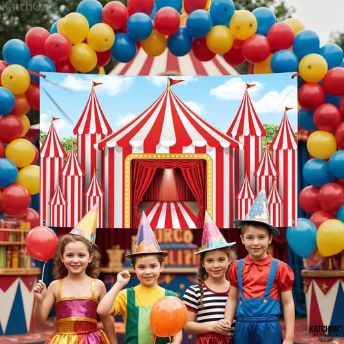 Miniatura 3 de KatchOn, Fondo de carnaval XtraLarge - 72 x 44 pulgadas Tienda de campaña de circo para decoraciones de carnaval Pancarta de fondo de circo