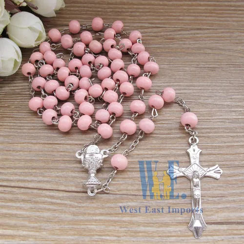 Miniatura 5 de Recuerdo de rosario perfumado para la Primera Comunión – 12 rosarios con caja de regalo individual y bolsa de organza., Acrílico, No es una piedra