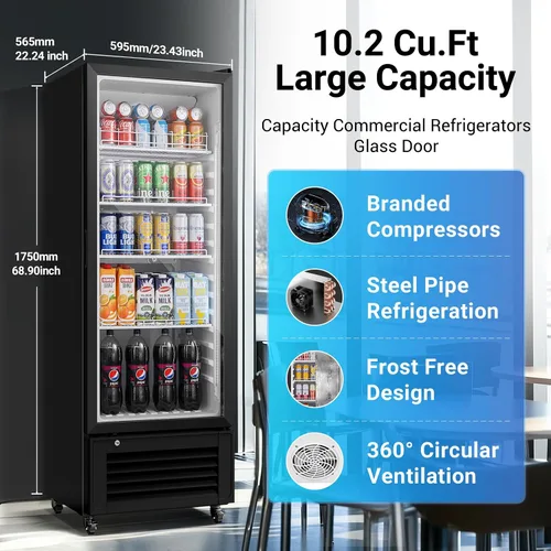 Miniatura 3 de BODEGA COOLER Refrigerador comercial de bebidas, refrigerador con pantalla de 290 L con luz LED suave, 264 latas y 120 botellas, refrigerador