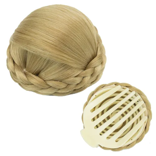Miniatura 15 de IMISSU Trenzado Chignon Dancer Hair Donut Hairpieces Scrunchie Claw Hair Moño Updo para bodas y fiestas (M3 rubio ceniza)