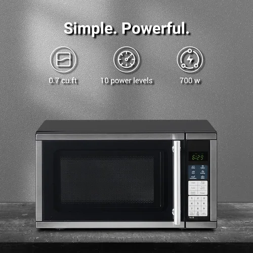 Miniatura 2 de Hornos microondas para encimera, 0.7 pies cúbicos, horno microondas de 700 vatios con iluminación LED, plato giratorio y bloqueo para niños