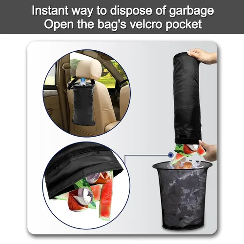 Miniatura 6 de 2 bolsas de basura para automóvil, para colgar en el asiento trasero, bolsa de basura para automóvil con bolsillos de almacenamiento, lavable