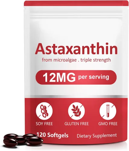 Suplementos de astaxantina, astaxantina 12 mg, 120 cápsulas blandas antioxidante Astaxantina Suplemento para la salud ocular, piel, articulaciones e