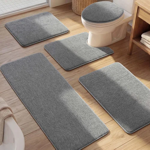Miniatura 17 de YIHOUSE Juego de alfombras de baño de 2 piezas, juego de alfombrillas de baño de espuma viscoelástica gris oscuro antideslizante de secado rápido