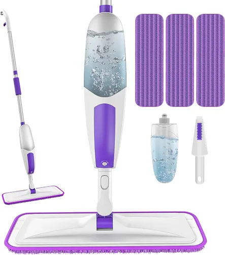 Mopa de microfibra con aerosol SEVENMAX para limpieza de pisos secos y húmedos con rociador, 3 almohadillas lavables, compatible con Swiffer