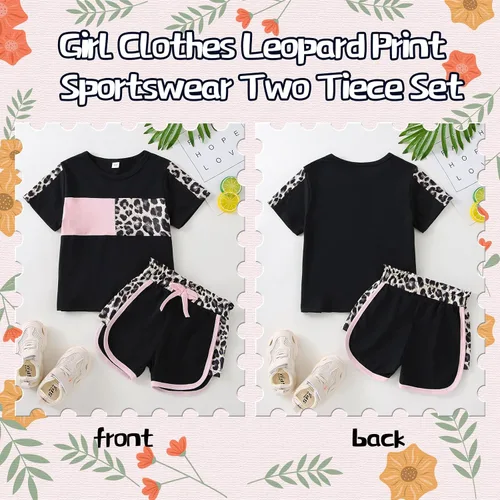 Miniatura 4 de Ropa de verano para niña, camiseta de manga corta para bebé, pantalones cortos, estampado de leopardo, camuflaje, de 18 meses a 6 años