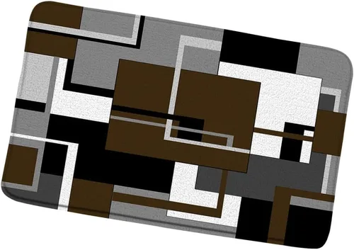 Miniatura 4 de Alfombra de baño geométrica azul negro, blanco y gris, abstracta minimalista de líneas geométricas de mediados de siglo, alfombra de baño, alfombra