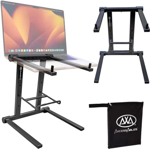 AXA AXCESSABLES Soporte para portátil DJ con bolsa de viaje | Soporte portátil plegable de aluminio para portátiles de hasta 15 pulgadas y 20 libras