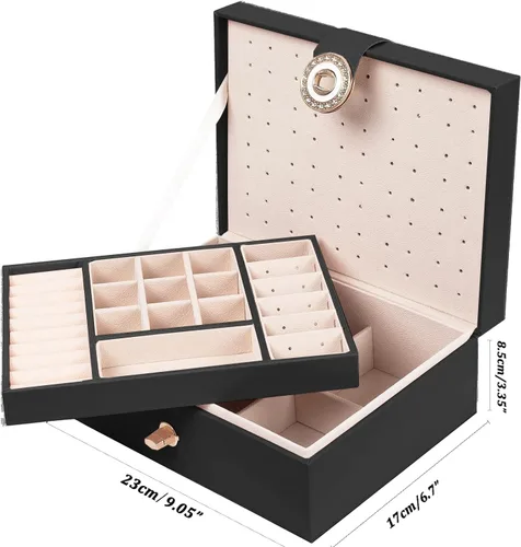 Miniatura 203 de Joyero de pendientes para mujeres y niñas, organizador de aretes de 5 capas, caja organizadora de joyas blanca con candado, collares y aretes