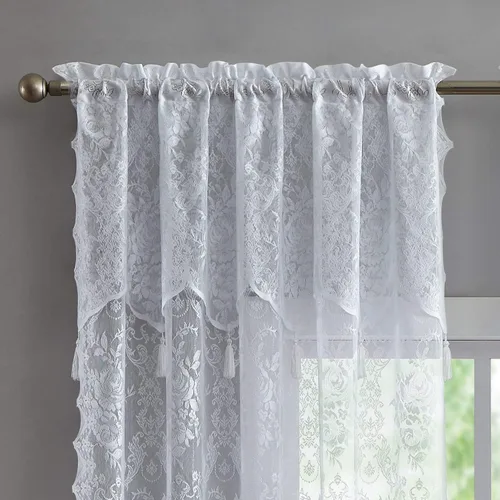 Miniatura 4 de Warm Home Designs Par de 2 paneles de cortina de encaje semitransparentes de color blanco de 54 pulgadas de ancho x 84 pulgadas de largo, cenefas