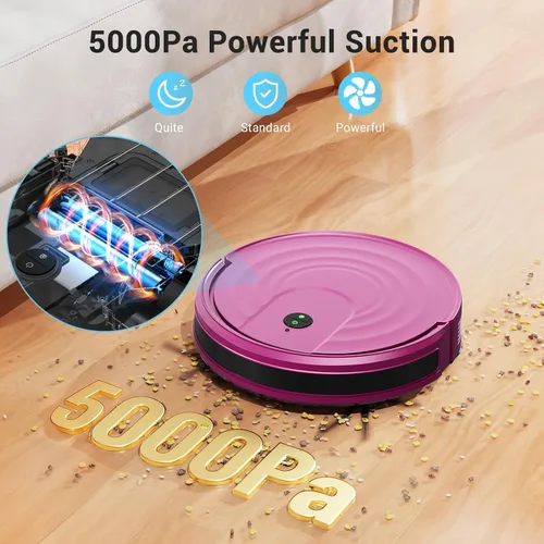 Miniatura 2 de MBYULO Robot que aspira y trapea, 5000 Pa de succión, 650 mL, robot 2 en 1 que aspira y trapea, con programador, WiFi/Alexa/App, robot aspirador