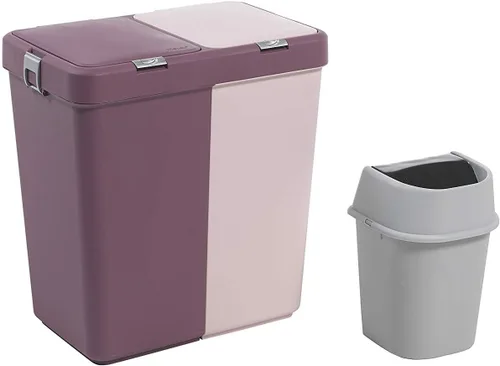 Miniatura 2 de Mabel Home Cesta de plástico para la ropa sucia con tapa, 2 secciones, cesta grande para la ropa sucia – Papelera extra (1,6 galones) inc.