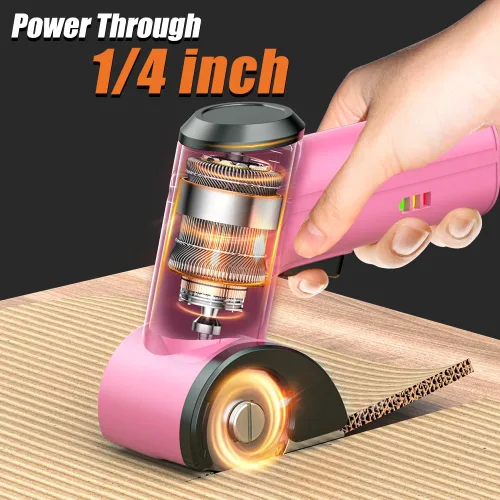 Miniatura 2 de KOMAX Tijeras eléctricas inalámbricas, cortador de cartón de 4 V con 3 cuchillas, batería recargable de 2000 mAh, caja de almacenamiento, tijeras