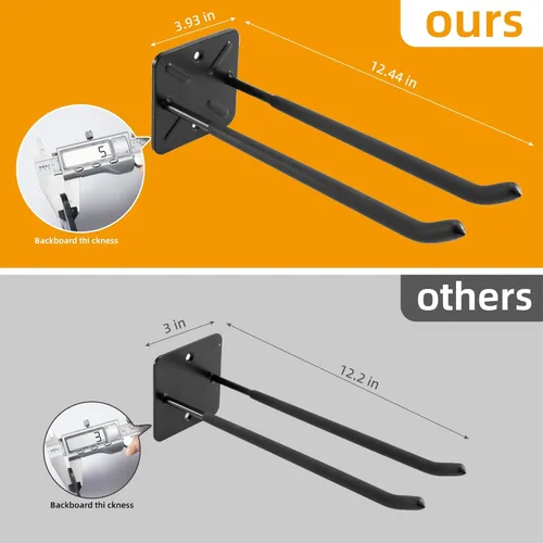 Miniatura 3 de Sinoer Ganchos de garaje dobles resistentes de 12.44 pulgadas para montaje en pared, organizador de herramientas para escaleras, bicicletas