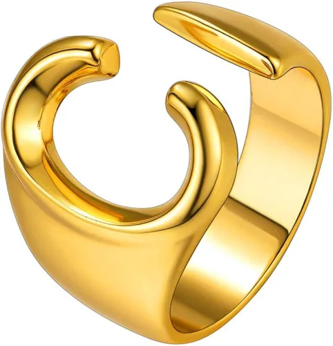 Suplight - Anillo abierto ajustable con diseño de letra del alfabeto A-Z, chapado en oro de 18 quilates, libre de níquel, monograma de moda, inicial