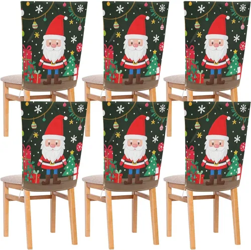 Juego de 6 fundas decorativas para sillas de aula con diseño de Papá Noel, diseño de dibujos animados, diseño de Papá Noel, antipolvo, para sillas
