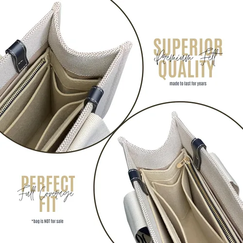 Miniatura 5 de Divitize - Organizador prémium compatible con el inserto de bolsa Chloe Woody, hecho a mano de doble capa para bolsa de madera mediana, 0.079 Beige