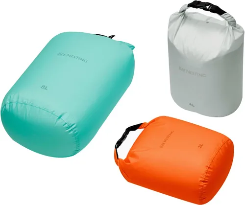 Miniatura 54 de Bee Nesting Juego de bolsas secas ultraligeras para mochileros, saco seco impermeable para camping, senderismo, motocicleta, saco de cosas ligeras