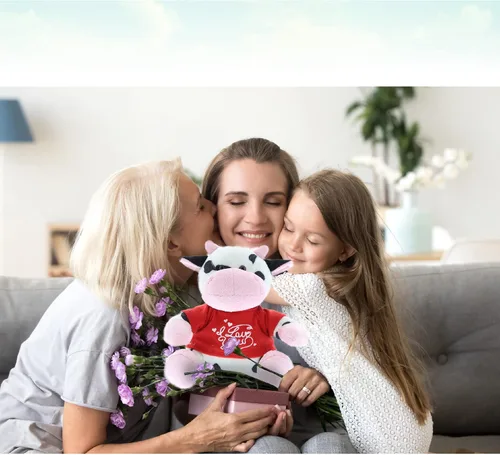 Miniatura 6 de DolliBu Vaca de peluche con texto en inglés "I Love You", bonito animal de peluche con camisa roja y nombre, regalo personalizado para el día de San